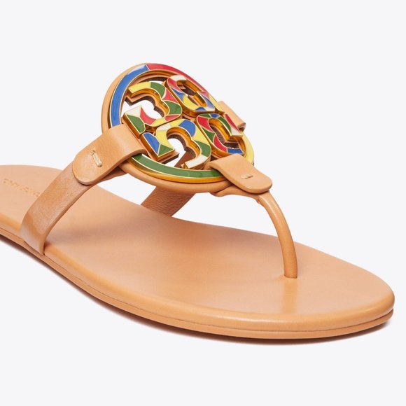 Tory Burch $298 Enamel Miller Soft Sandal Multi Natural Vachetta Tan MANY SIZES - Picture 6 of 13